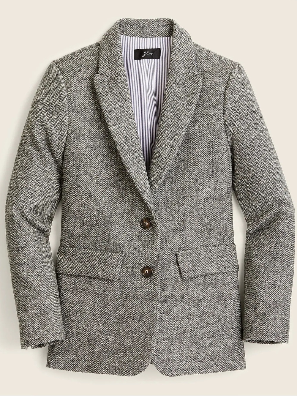 J. Crew Gray Herringbone Wool Blend Blazer
